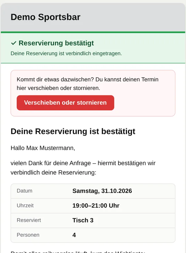 Die Bestätigungs-Mail an den Gast